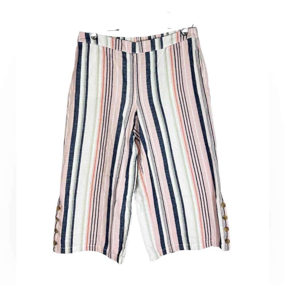 ANA linen blend cropped pants wide leg XL striped beachy Summer comfortable